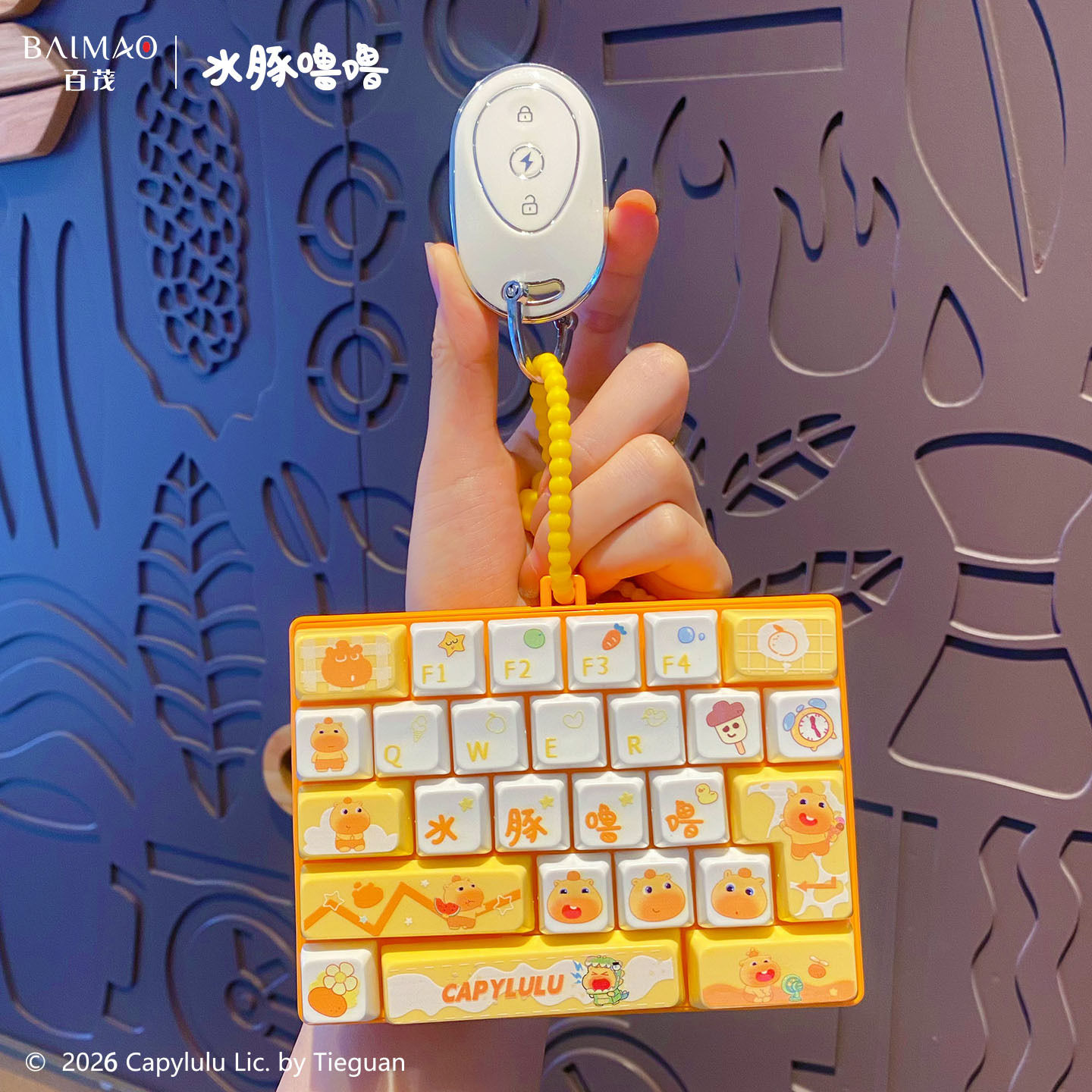 Cabibara genuino ronroneo 26 casillas de corte prensa teclado llavero creativo descomprimir juguetes para niños llevar bolsa colgante Specification image