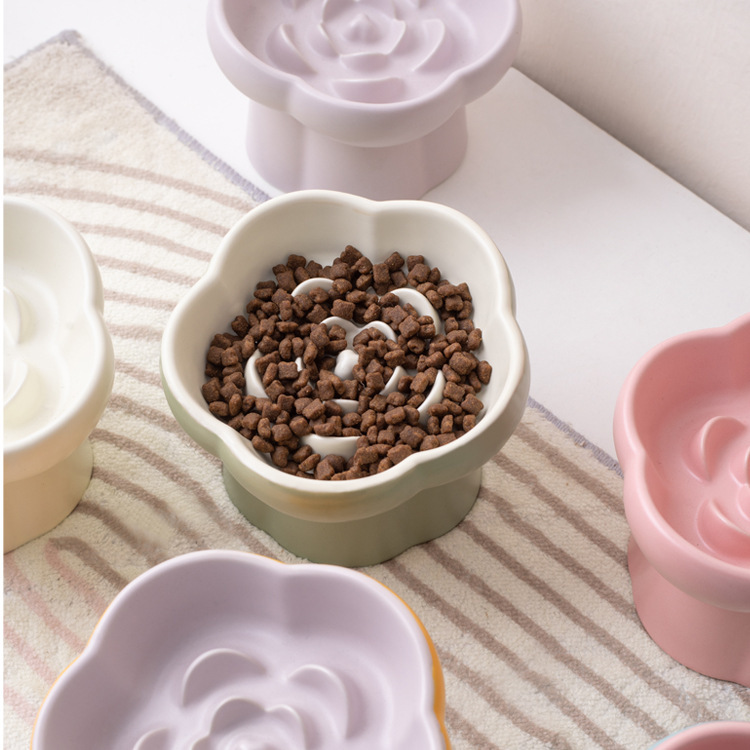 Pet slow food bowl, high-footed ceramic cat bowl, dog bowl, small dog and cat slow food, anti-choking and anti-knocking, neck-protecting slanted bowl details Picture