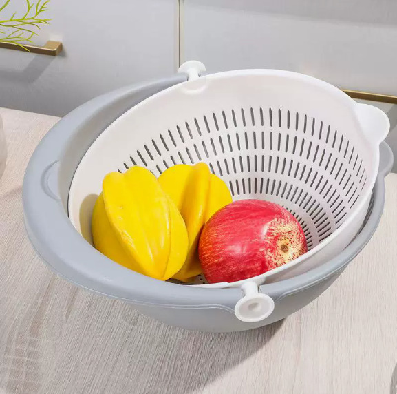 Simple household kitchen double-layer vegetable washing and draining basket, simple living room fruit washing thickened water filter basin, fruit platter