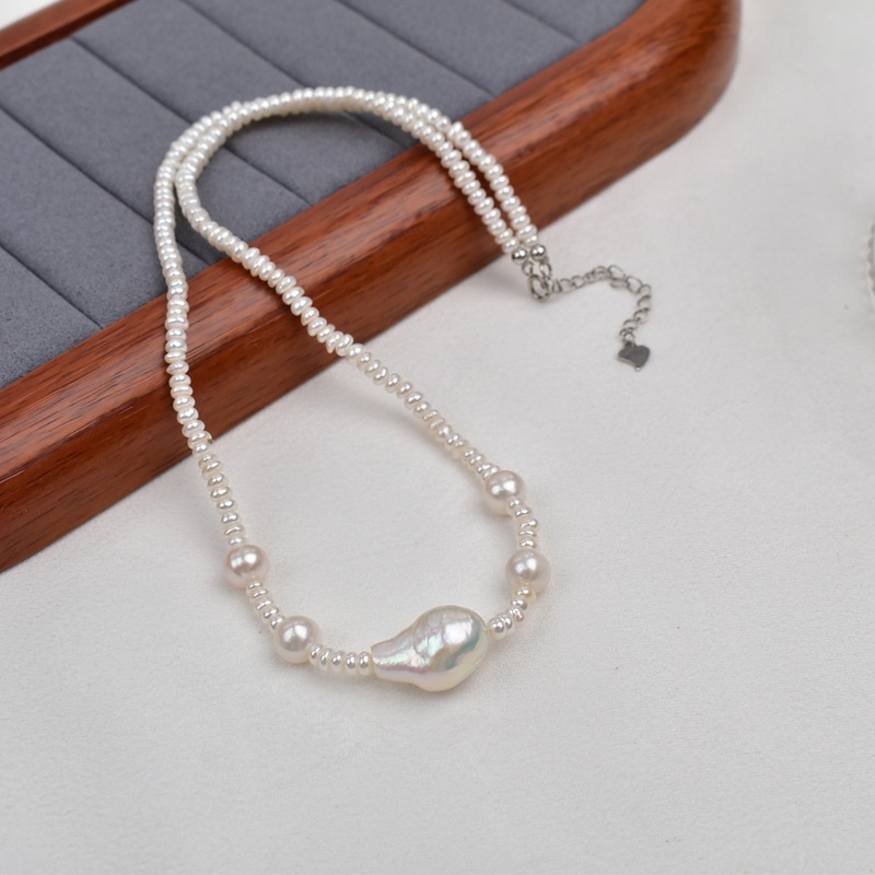 In 2025, the new natural, irregular-shaped Baroque Lu Lu Tong pearl necklace for women, baby pearl neck chain, collarbone chain trend Specification image