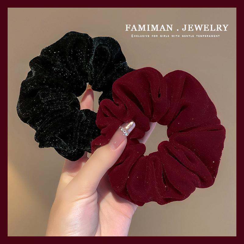New velvet shiny silk large intestine hair band, autumn and winter bun hair tie, high elasticity hair tie at the back of the head, hair band for women
