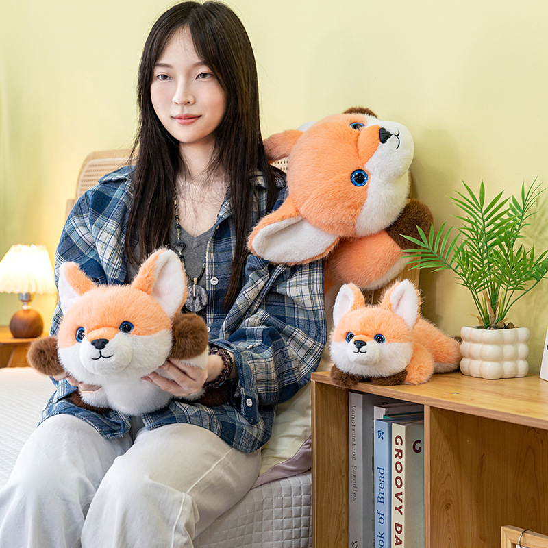 爆款可爱趴姿狐狸仿真动物跨境内带颗粒毛绒玩具公仔礼物玩偶批发细节图