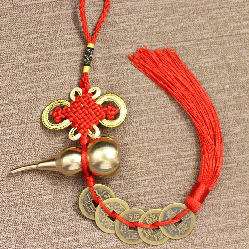 黄铜福禄安康铜葫芦五帝钱纳福挂件仿古中国结八帝梅花挂饰招财产品图