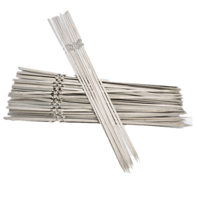 烧烤签批发不锈钢烧烤签子扁签子烧烤针羊肉串穿串签铁签烤肉签子白底实物图