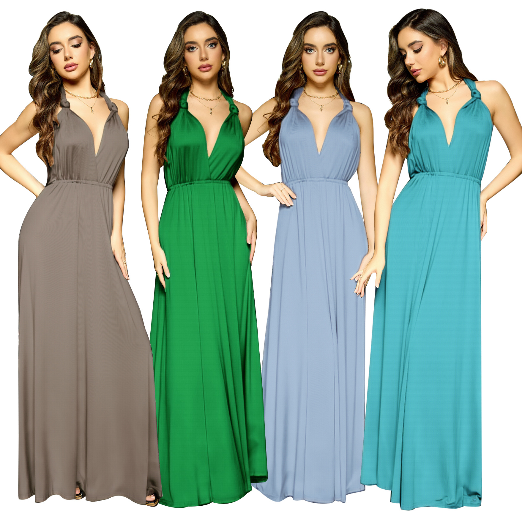 A French retro and high-end style dress with a large strappy hem, a backless and sexy bridesmaid dress for women full figure