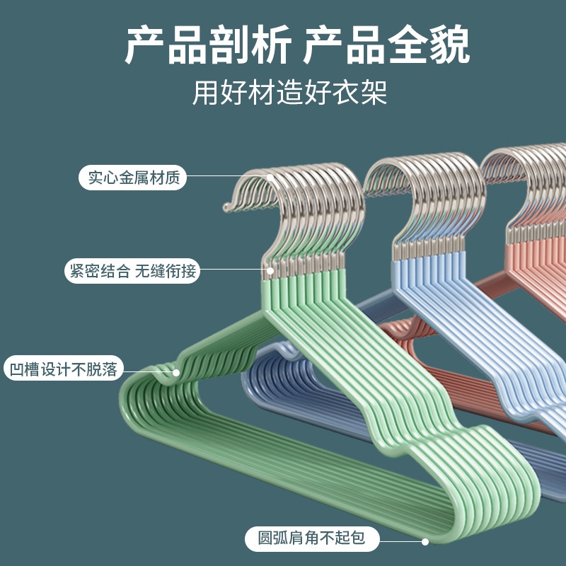 New thickened coat hanger with plastic coating, extra thick coat hanger, adult coat hanger with plastic coating, anti-slip and traceless clothes hanger, children's clothes hanger details Picture