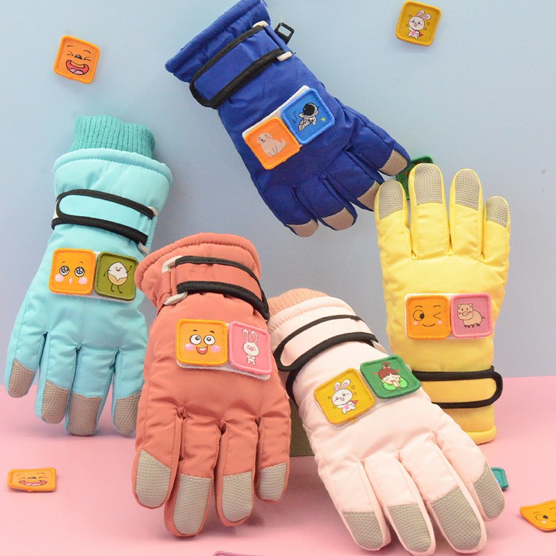 Children's gloves for boys and girls, winter skiing, fleece warmth, touch screen, winter windproof and cold-proof gloves, cross-border
