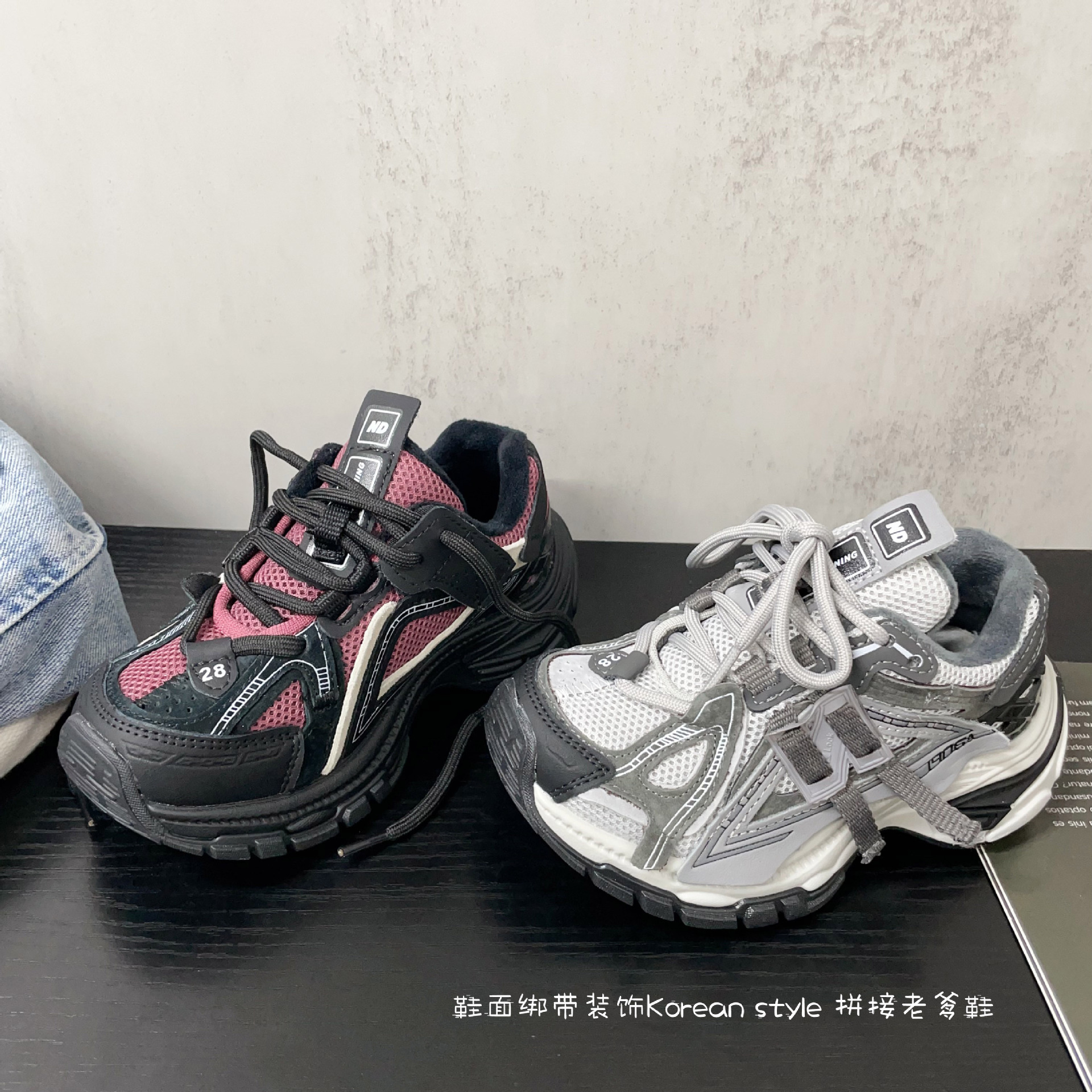 鞋面绑带装饰儿童潮流百搭拼接款老爹鞋2025年冬款男女童运动鞋批