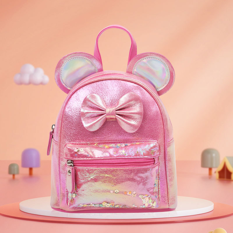New sequined children's trendy backpack, Mickey Cartoon bow princess, girls' fashionable and cute children's bag