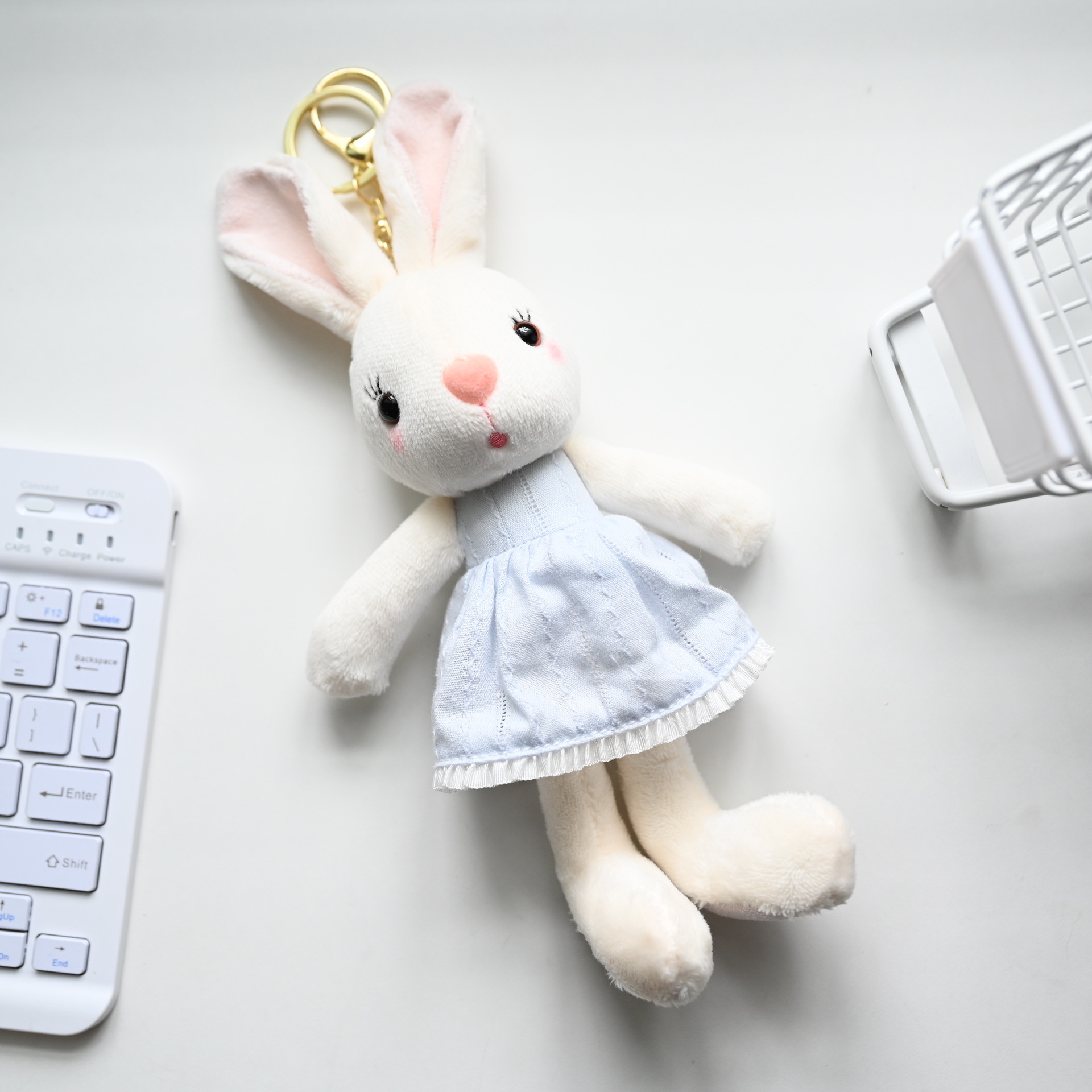 Cute and adorable dress, heart-shaped rabbit pendant, plush toy doll, cartoon bag, hanging ornament, keychain, stuffed doll Specification image