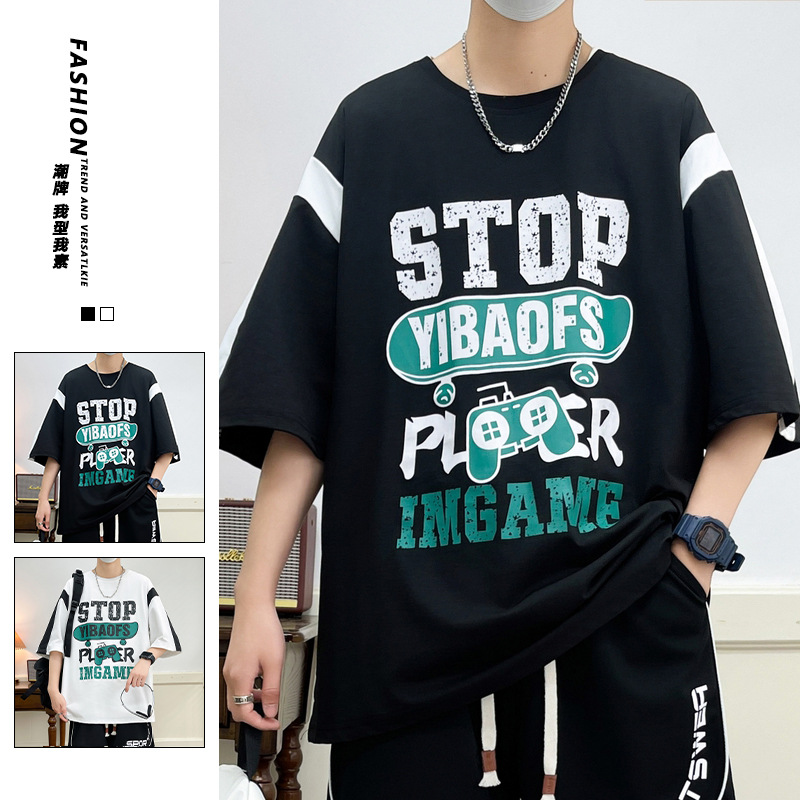 Men's short-sleeved T-shirt with a round neck, a trendy Instagram brand, a loose half-sleeve summer new style T-shirt, short-sleeved top for men