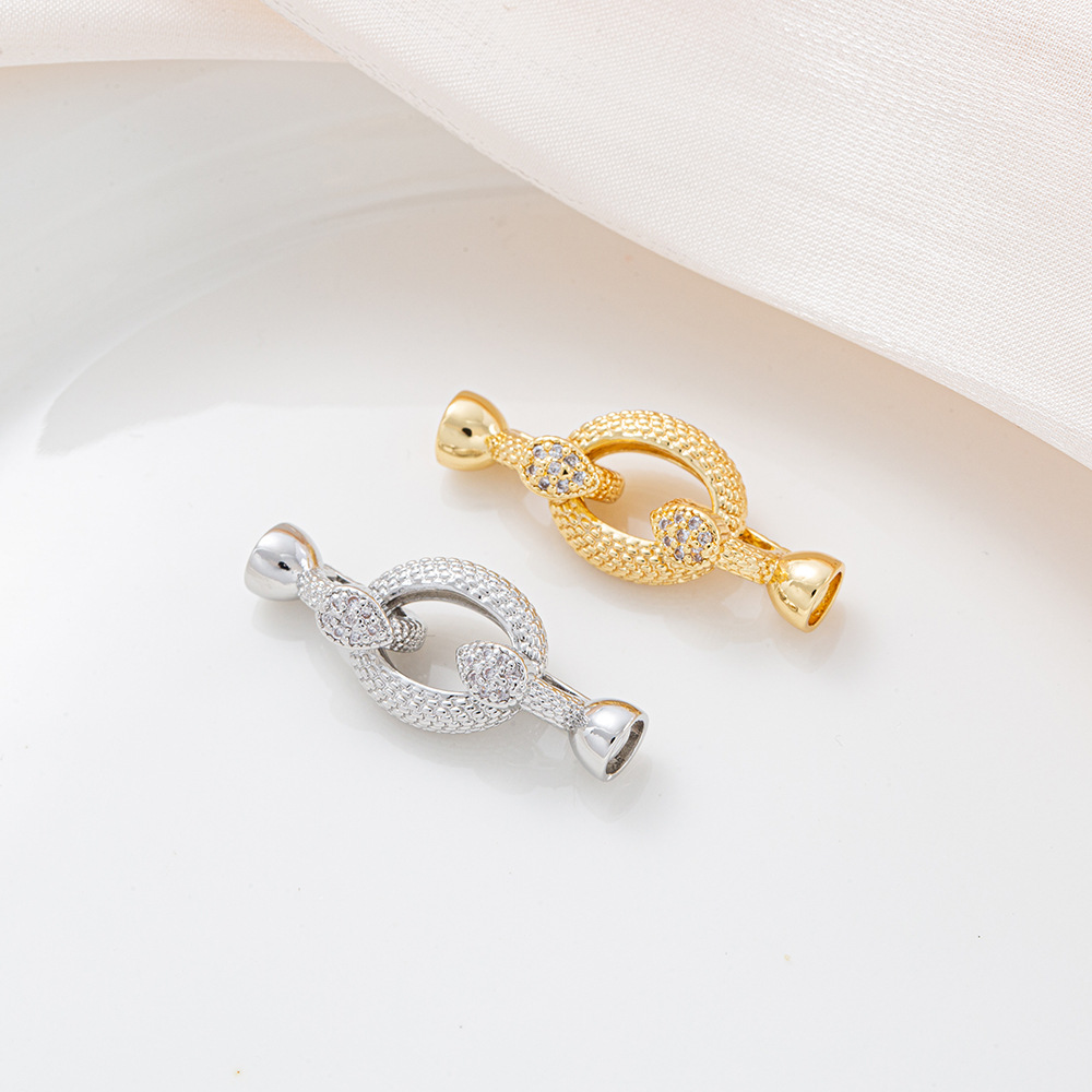 18k real gold micro-inlaid zircon snake head buckle diy pearl accessory snake head ingot buckle fashionable bracelet jade Specification image