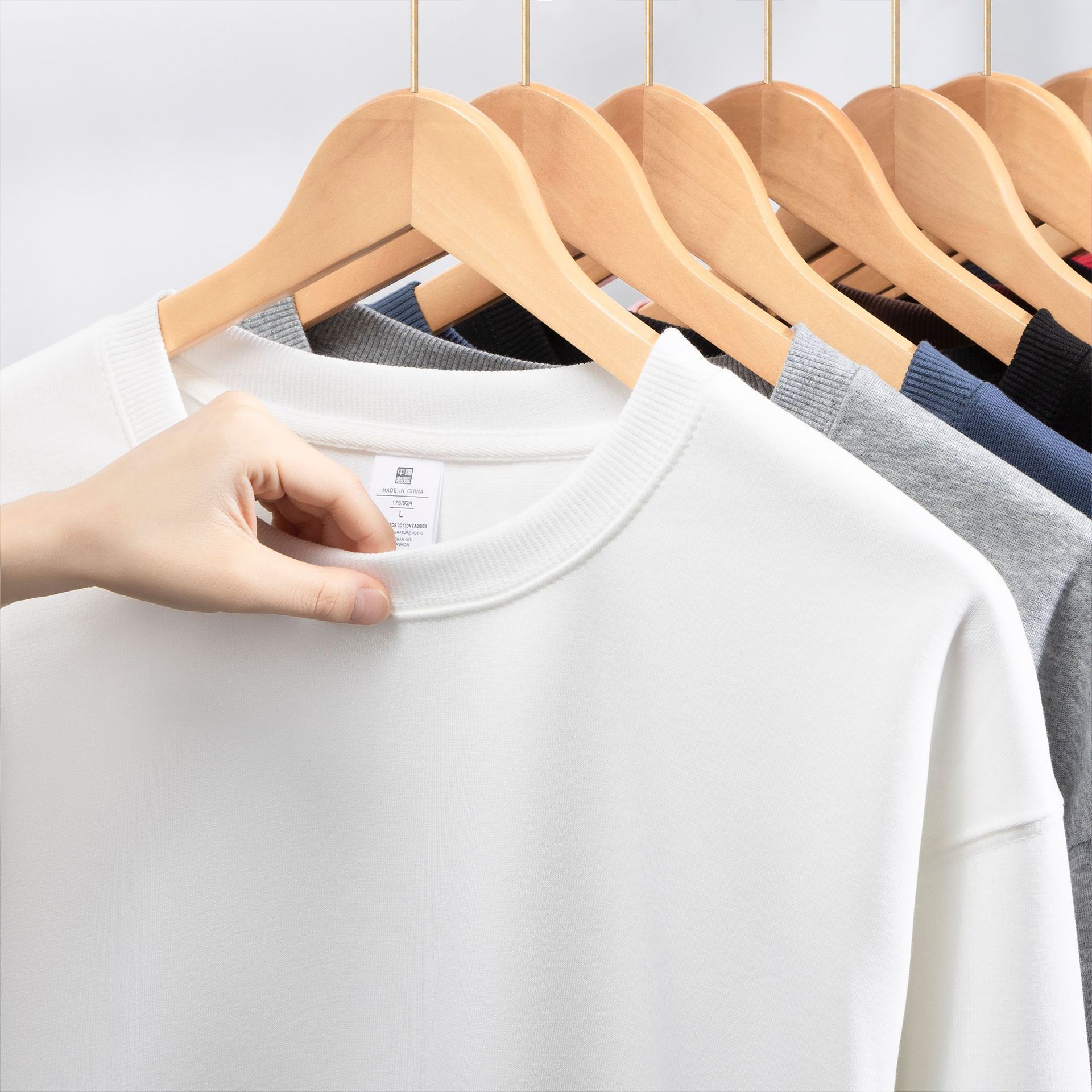 Cross-border European and American heavyweight loose solid color men's round-neck mixed cotton double-sided sweatshirt women's Korean style casual long-sleeved couple details Picture