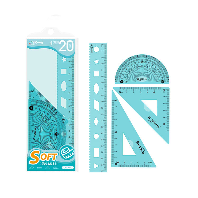 Yalong Cross-border Hardcover 20 cm Computer resin flexible Tape measure geometric set and Angle gauge set student school supplies