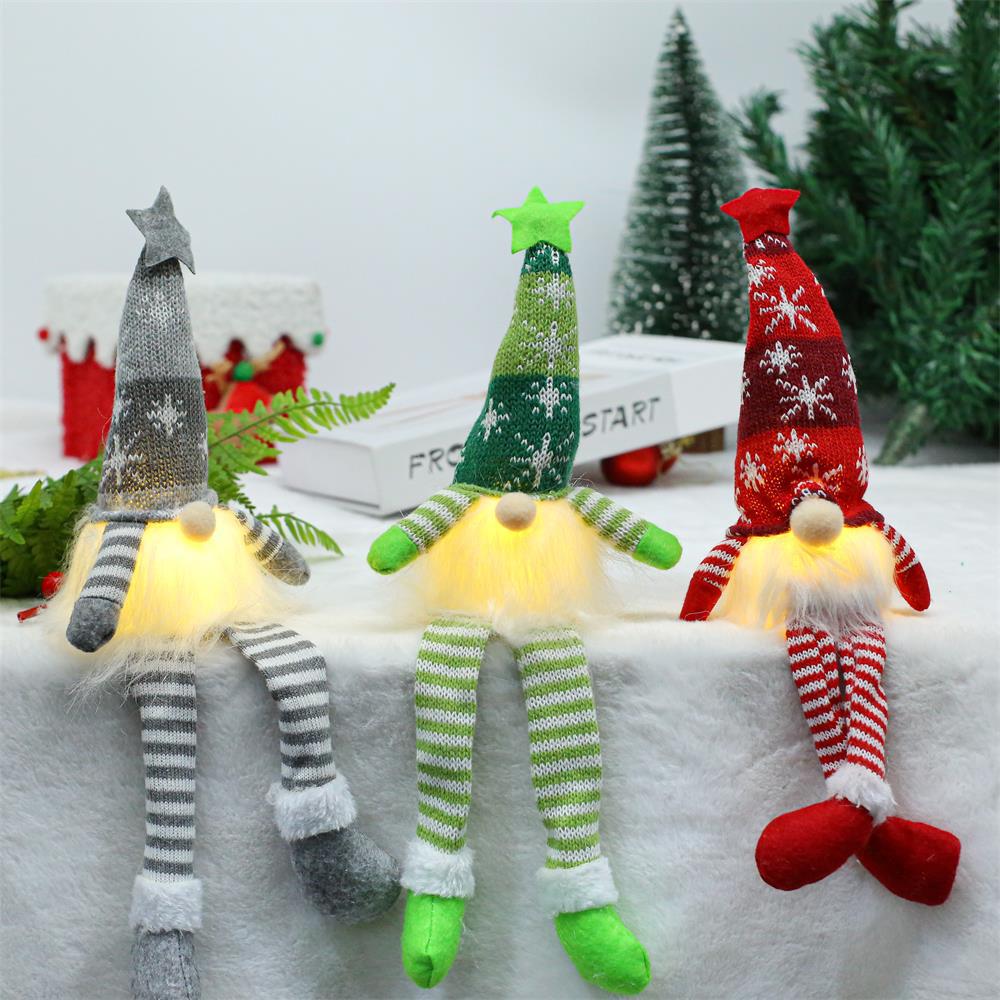 Decoraciones navideñas feliz navidad cross-border navidad enano muñeca glow tejido piernas largas piernas cortas sin cara pants rojo verde gris modelos en stock Application Scenario