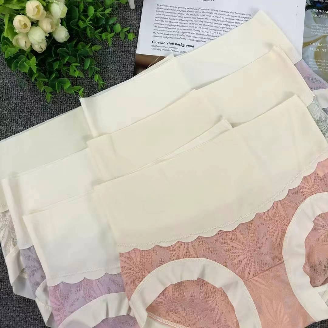 Wholesale of new large-sized sexy lace women's underwear, high-waisted underwear, pure cotton crotch breathable and seamless women's briefs for export to Europe, America and Africa details Picture