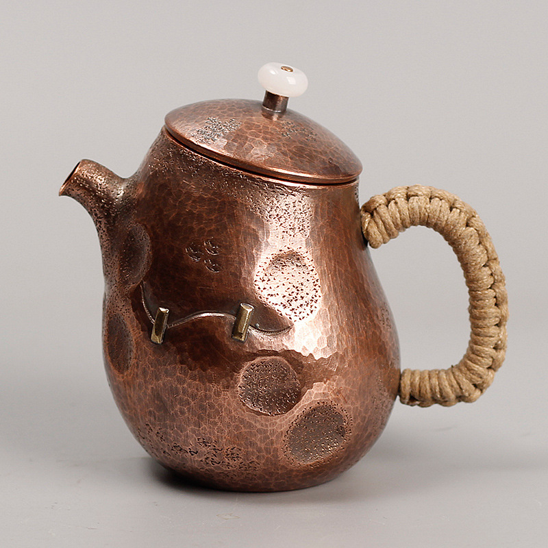 260CC pure handcrafted brewing copper teapot, uncoated purple copper water boiling teapot, Gongfu tea set, gift, stove boiling teapot details Picture