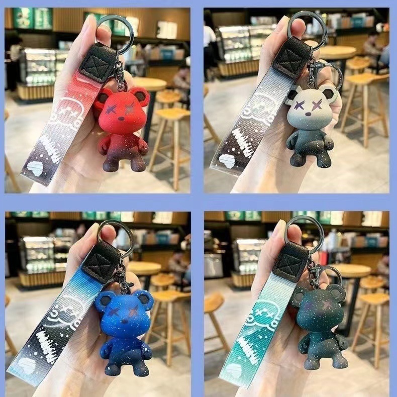 Popular starry sky bear keychains, car keychains, student schoolbag pendants, men's and women's bag pendants, car keys details Picture
