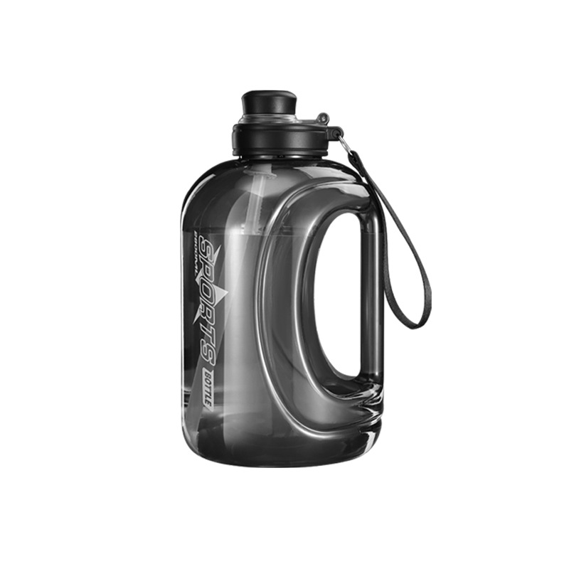 Large-capacity ton bucket, straw handle, plastic cup, high-temperature resistant, large-belted cup, men's and women's fitness sports water bottle, water cup Item Picture