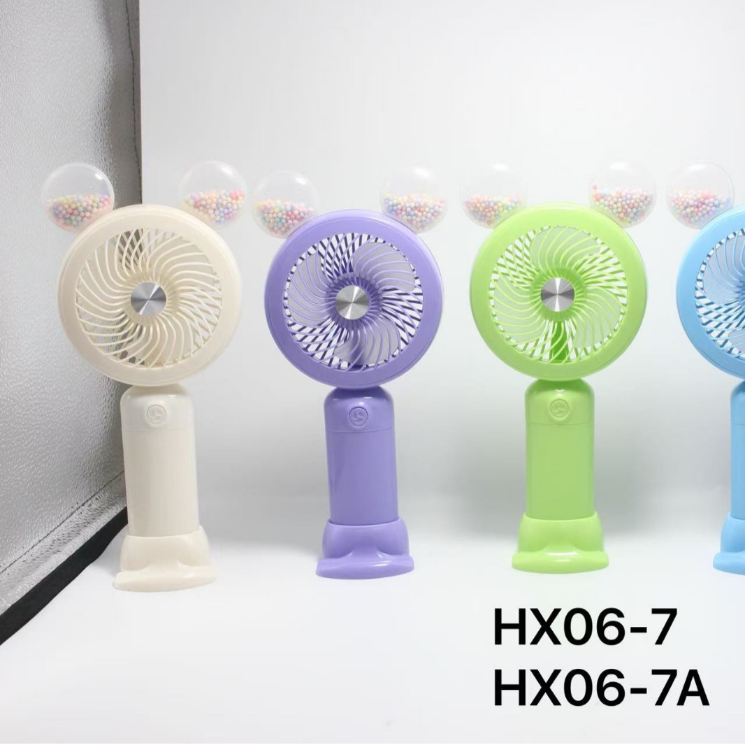 ويحمل آذان الدب HXX06-7A الثلاثة مراوح صغيرة مع حامل محمول محمول محمول على القاعدة لشحن بطاريات فصل الصيف Specification image