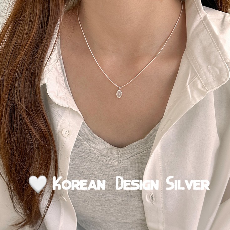 S925纯银椭圆白玉髓小众女款项链 2023新款锁骨链小红书爆款项链产品图