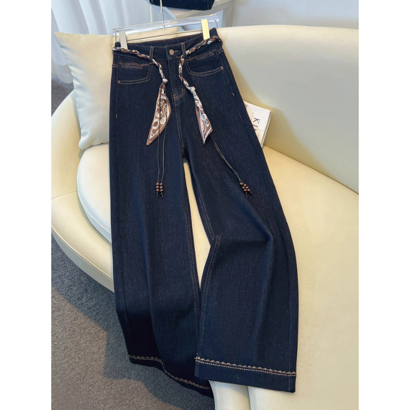 Denim blue wide-leg jeans for women's autumn 2025 new style, versatile, fashionable, simple and slimming, commuting trendy straight-leg pants