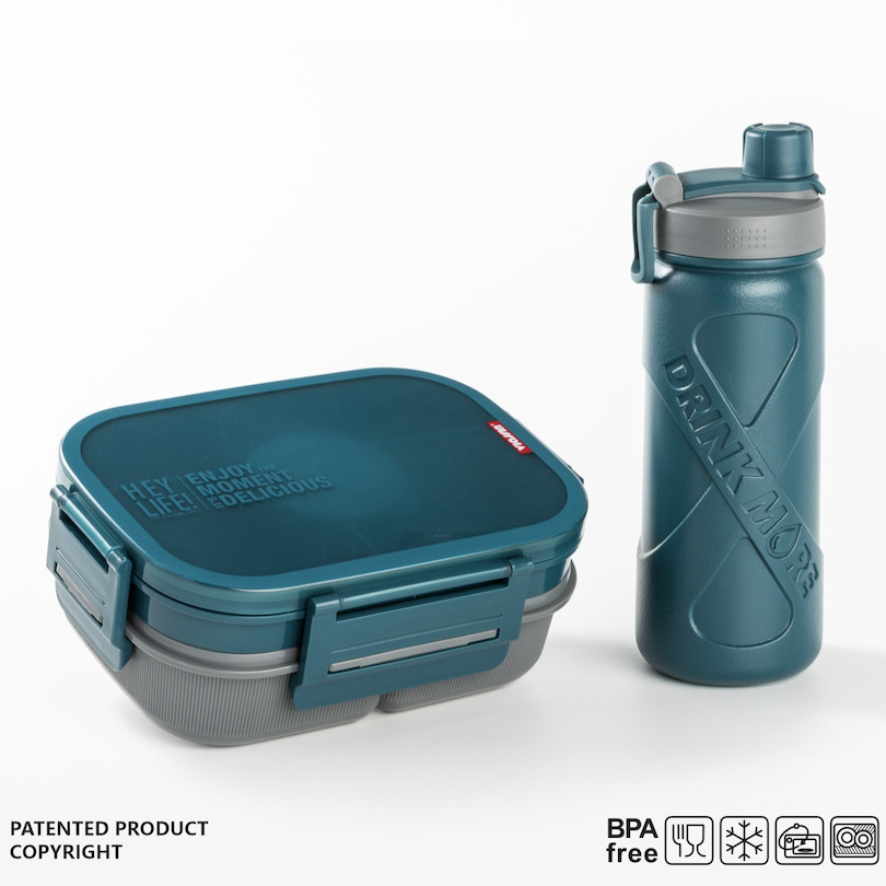 A358b万福双层密封6格饭盒水壶套装hey life减脂餐盒可微波炉