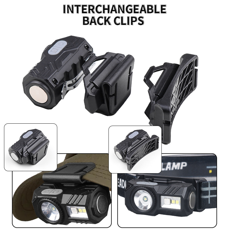 Cross-border new product XPE LED headlamp, multi-functional with pen holder, built-in battery, magnetic multi-light source sensor small headlamp Item Picture