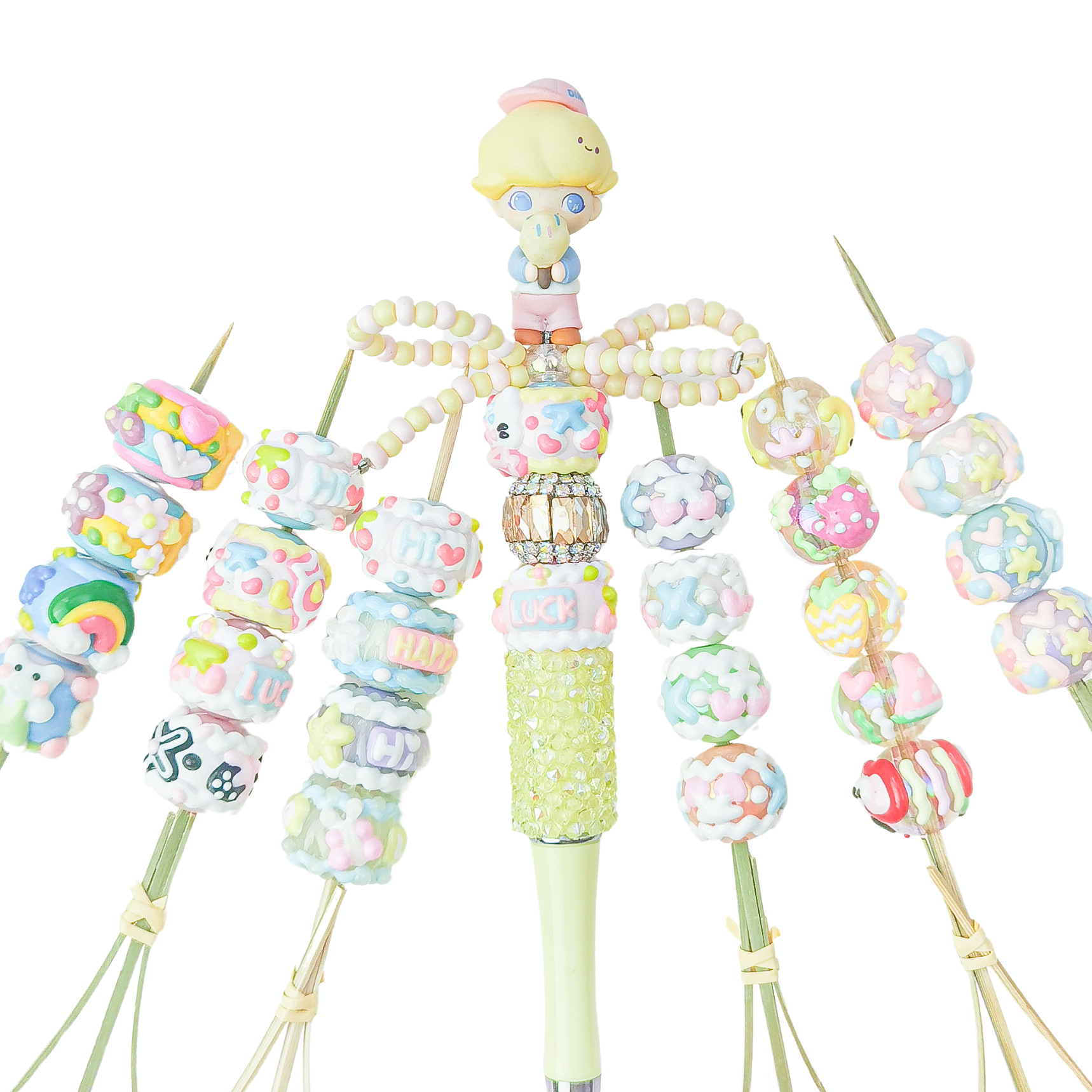 Cute Cartoon Jelly-Colored Trendy Diy Toys, Cute Pen, Phone Hanging Accessories, Round Beads, String Beads, Translucent Heavy Oil Hand-Painted Beads Item Picture