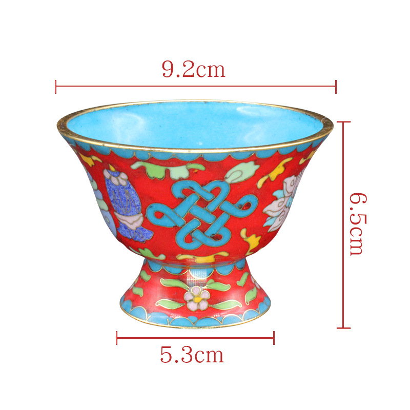 The cloisonne eight-treasure bowl is a traditional copper body, cloisonne enamel, polished, high-legged, eight-auspicious offering bowl and water bowl Specification image
