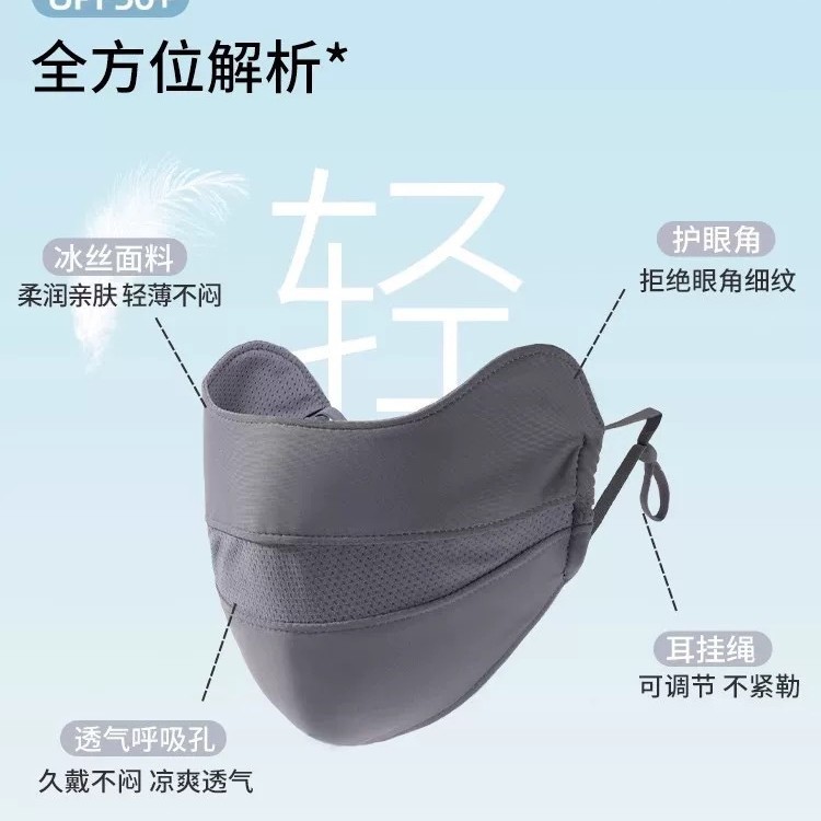 Sun protection mask for girls, high school appearance level, Summer 2025 new UV protection mask, full face ice silk breathable sun protection thin style Specification image