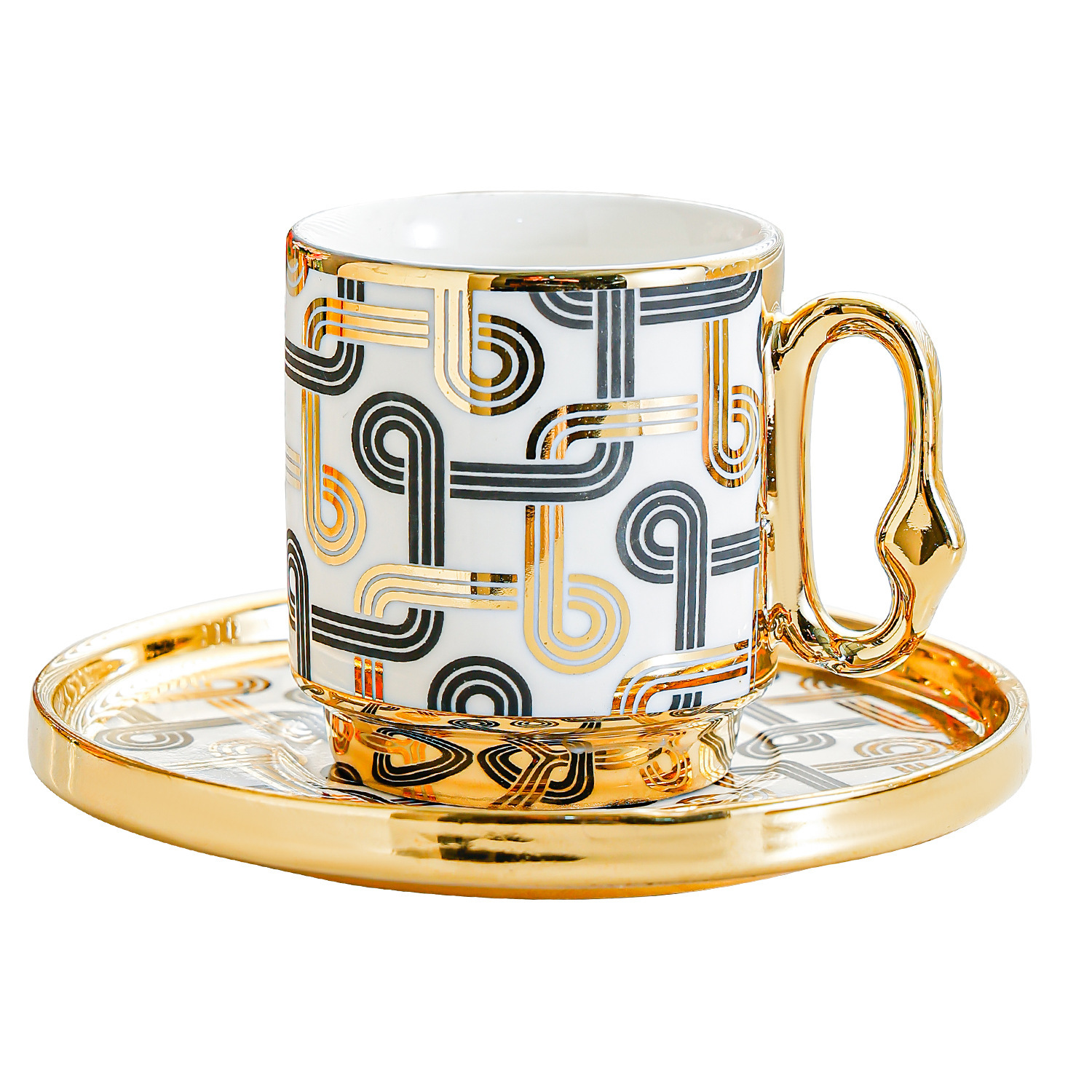 Gold-edge ceramic coffee cup, plate and stand set, thickened heat-resistant ceramic cup, commercial wear-resistant coffee shop and restaurant supplies pic 5