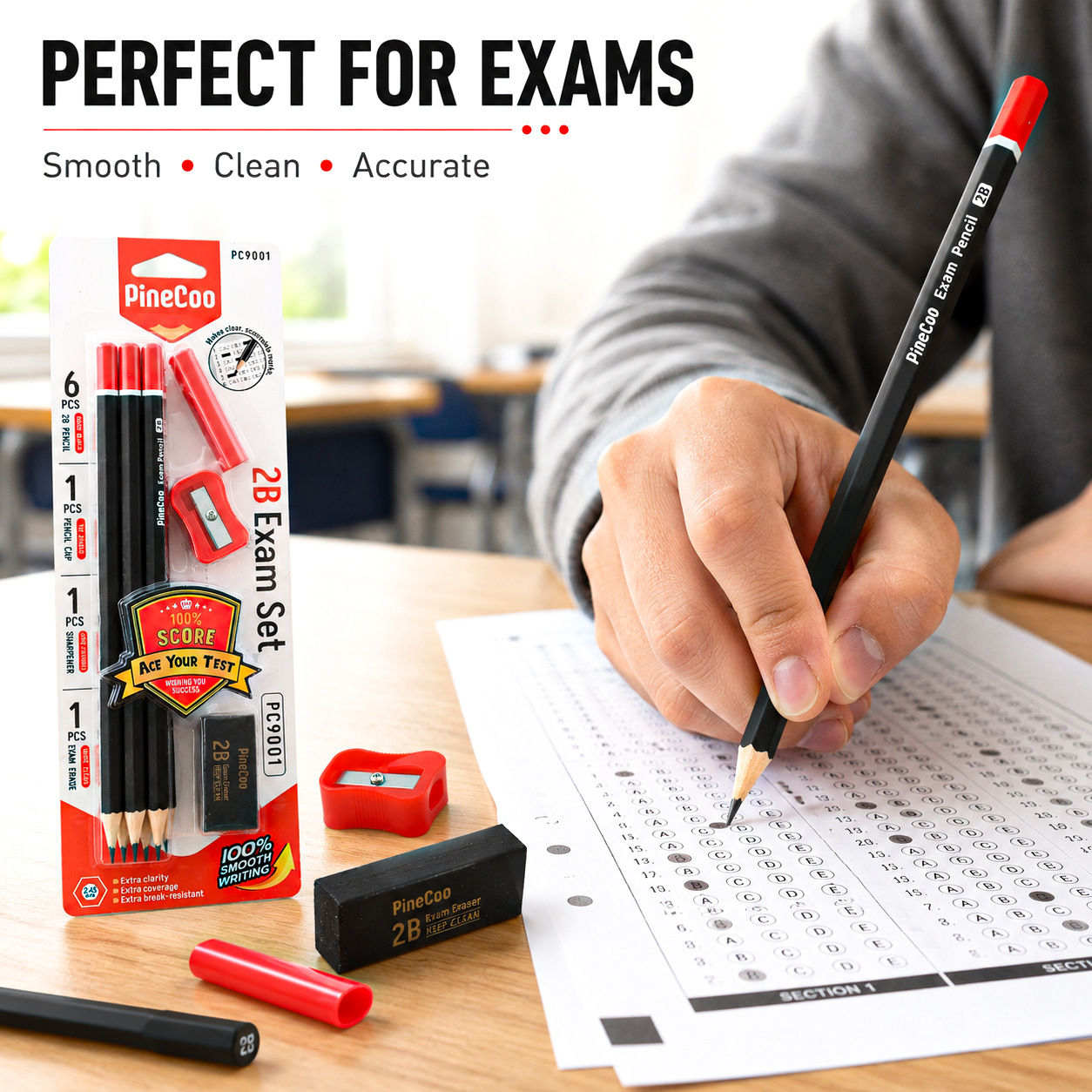 Cross-border foreign trade English Version 2B pencil set, children's writing, primary school students' eraser pencil sharpener, special stationery for exams Application Scenario