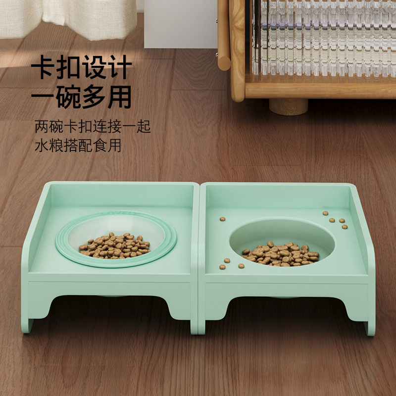 Pet square cat bowl stand dining table, can be spliced with dog bowls, cat food bowls, ceramic pet bowls, water bowls, food, leak-proof and neck protection Specification image