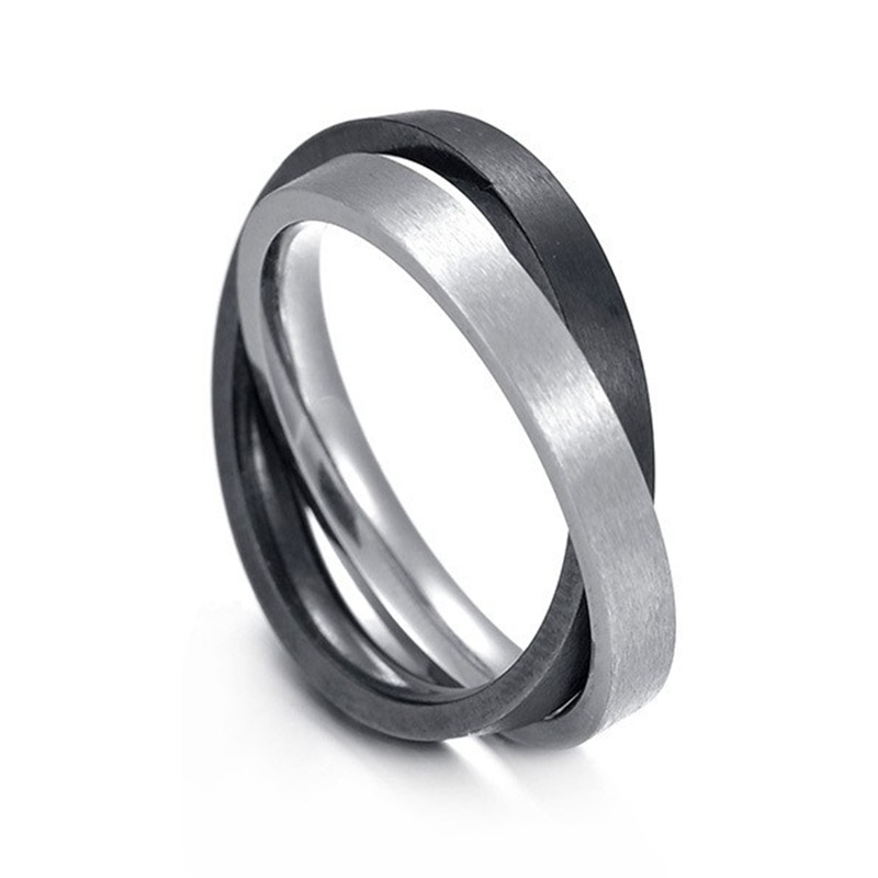Cross-border Amazon popular jewelry supply: Two-color, two-piece titanium steel ring, vacuum electroplated in the furnace, no color fading Item Picture