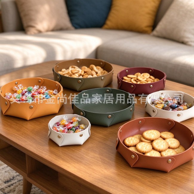 轻奢方形圆形收纳篮storage basket客厅桌面零食折叠按扣收纳盘详情图4