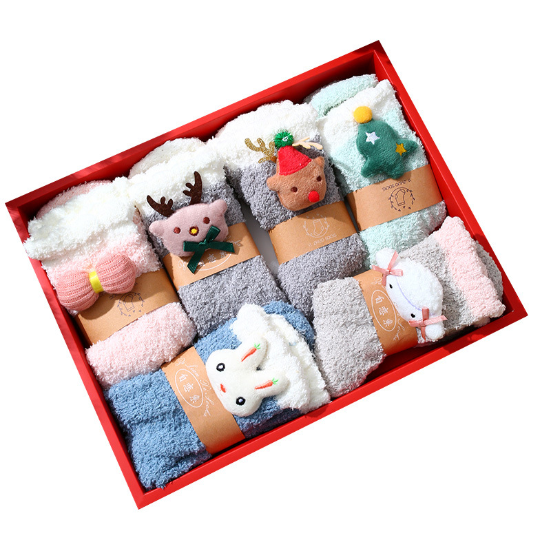 圣诞节礼物送女友闺蜜女朋友圣诞袜子加厚可爱礼盒套装生日礼物女白底实物图
