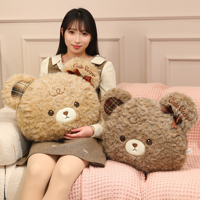Chocolate Cute Bear series pillow, cute bow bear head figurine, creative sleeping pillow home Application Scenario