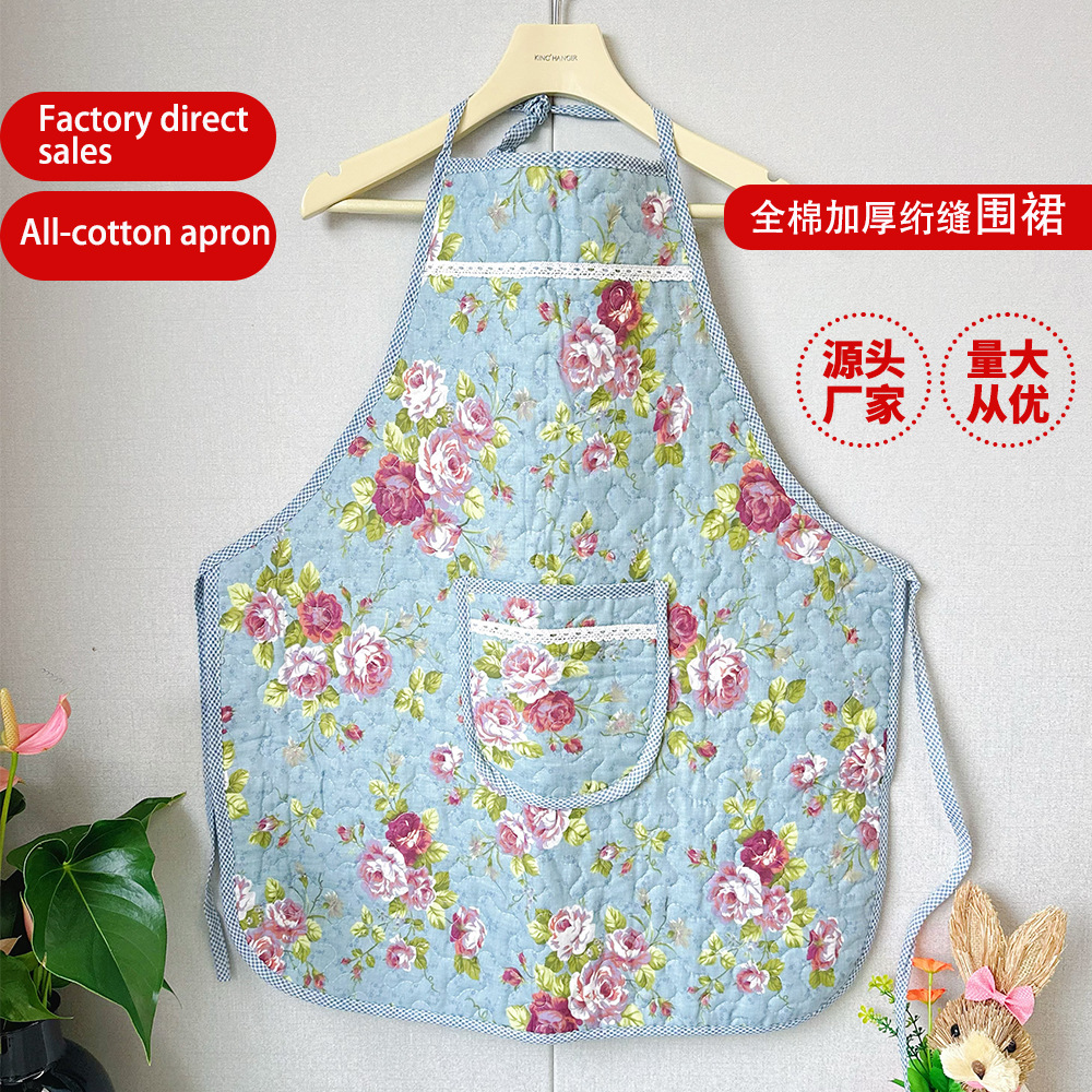 新款碎花全棉围裙工厂批发加厚围裙现货家用围裙无袖围裙防油防污