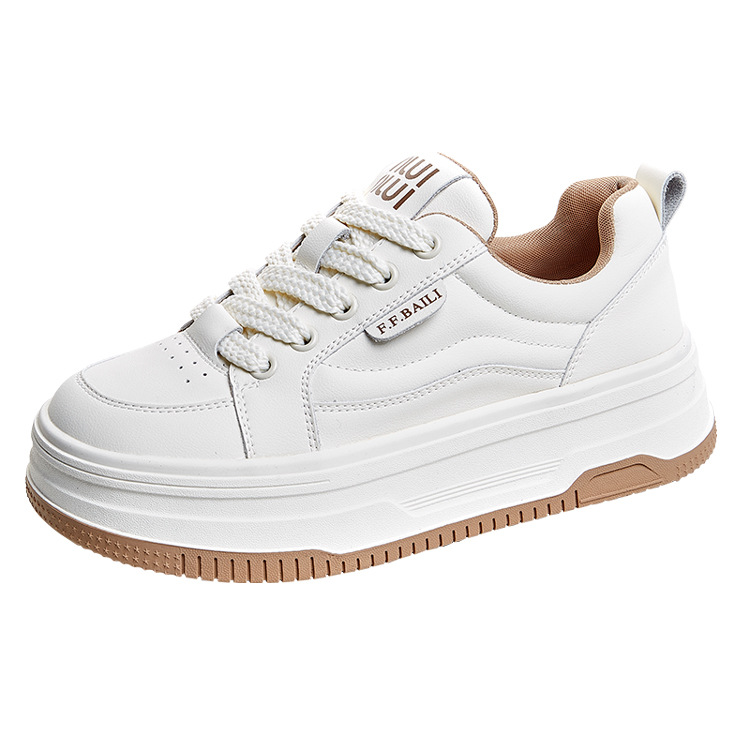Fleece thick-soled genuine leather white sneakers for women 2026 Spring new style Versatile women's shoes, height-increasing casual sports round toe board shoes Item Picture
