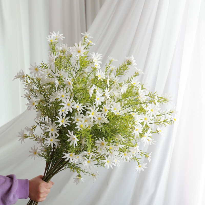 森系婚礼花材田园自然风长枝山野香仿真花 家居装饰人造花小雏菊