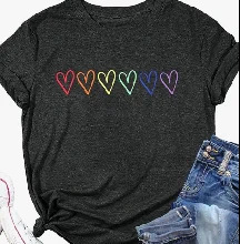 A heart-shaped printed cotton T-shirt for women in foreign trade on the cross-border e-commerce platform Yama Specification drawing