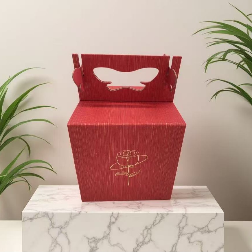 Pink striped hand-held butterfly foldable square box, gilded rose packaging box and gift box