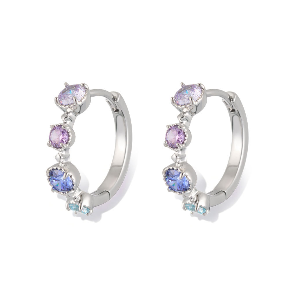 Lujo ligero sensación de alto nivel gradiente arco iris color tesoro pendientes aleación de cobre con circonitas nicho no golpear estilo s925 aguja de plata orejeras Item Picture