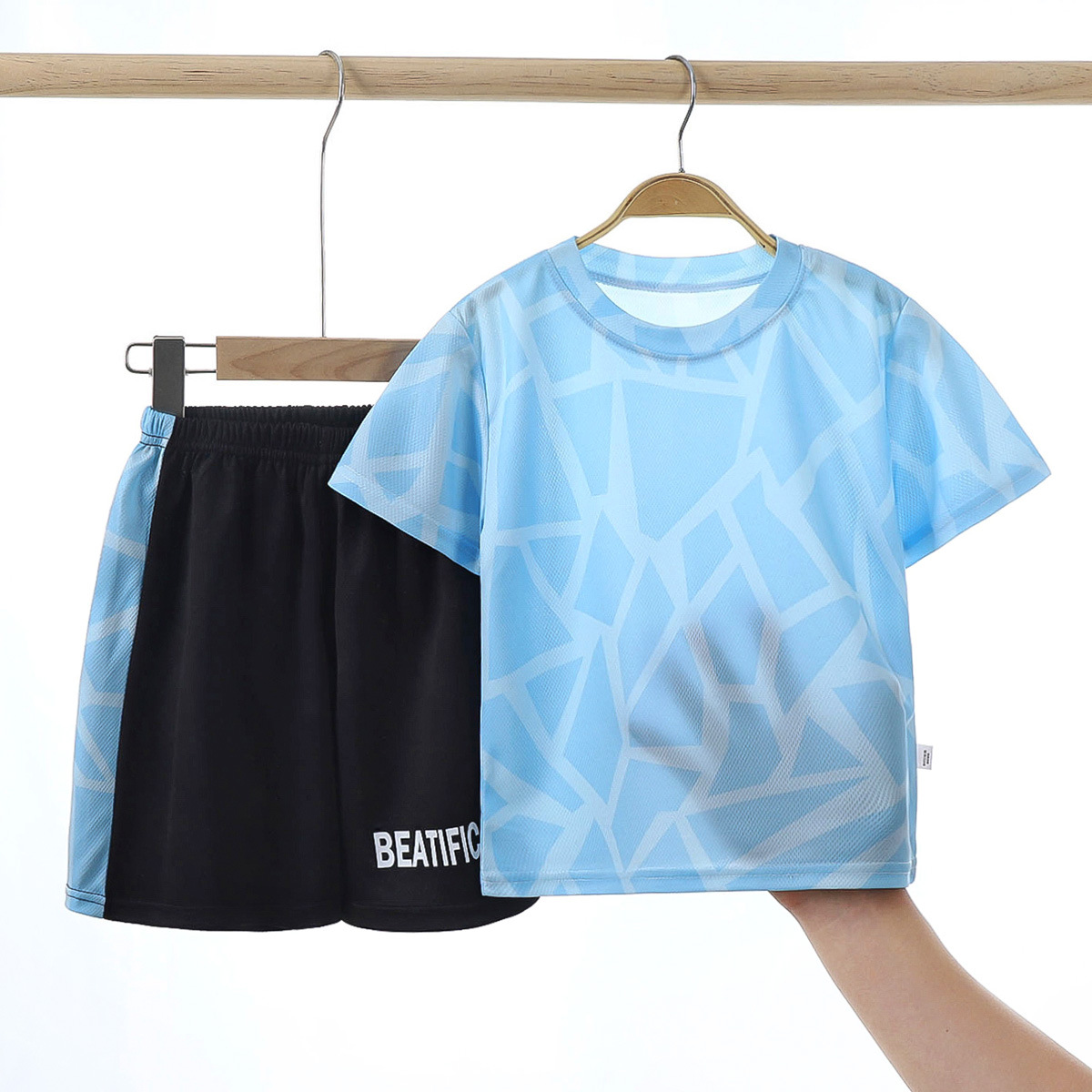 Children's short-sleeved sets 2025 summer clothing, boys' sets, T-shirts, sportswear, girls' quick-drying clothes, T-shirts, children's clothing wholesale Item Picture
