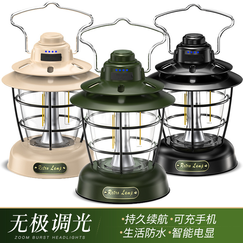 Amazon vintage horse lantern outdoor multi-functional camping tent lamp Smart charging portable lamp home camping atmosphere