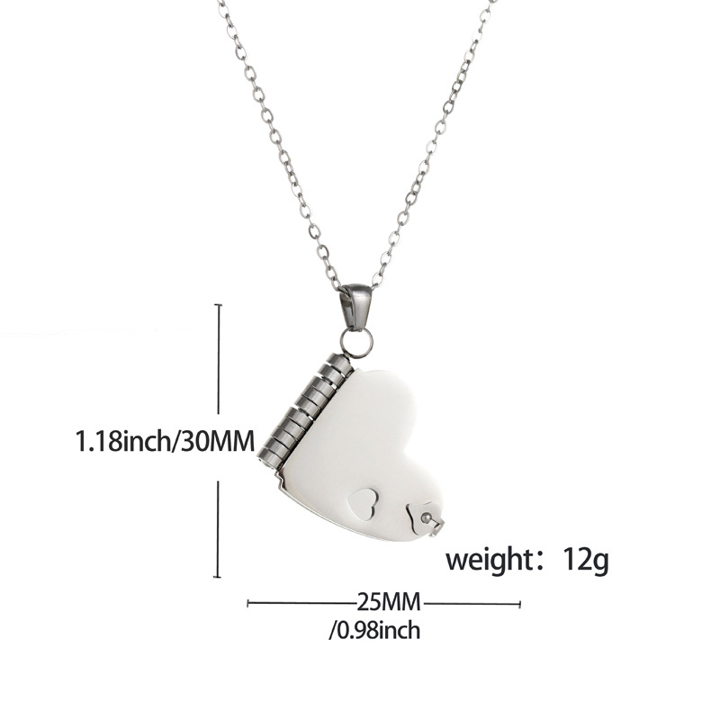 A popular titanium steel heart-shaped book necklace for women in Europe and America, a light luxury and niche stainless steel couple necklace that can be opened and engraved Item Picture