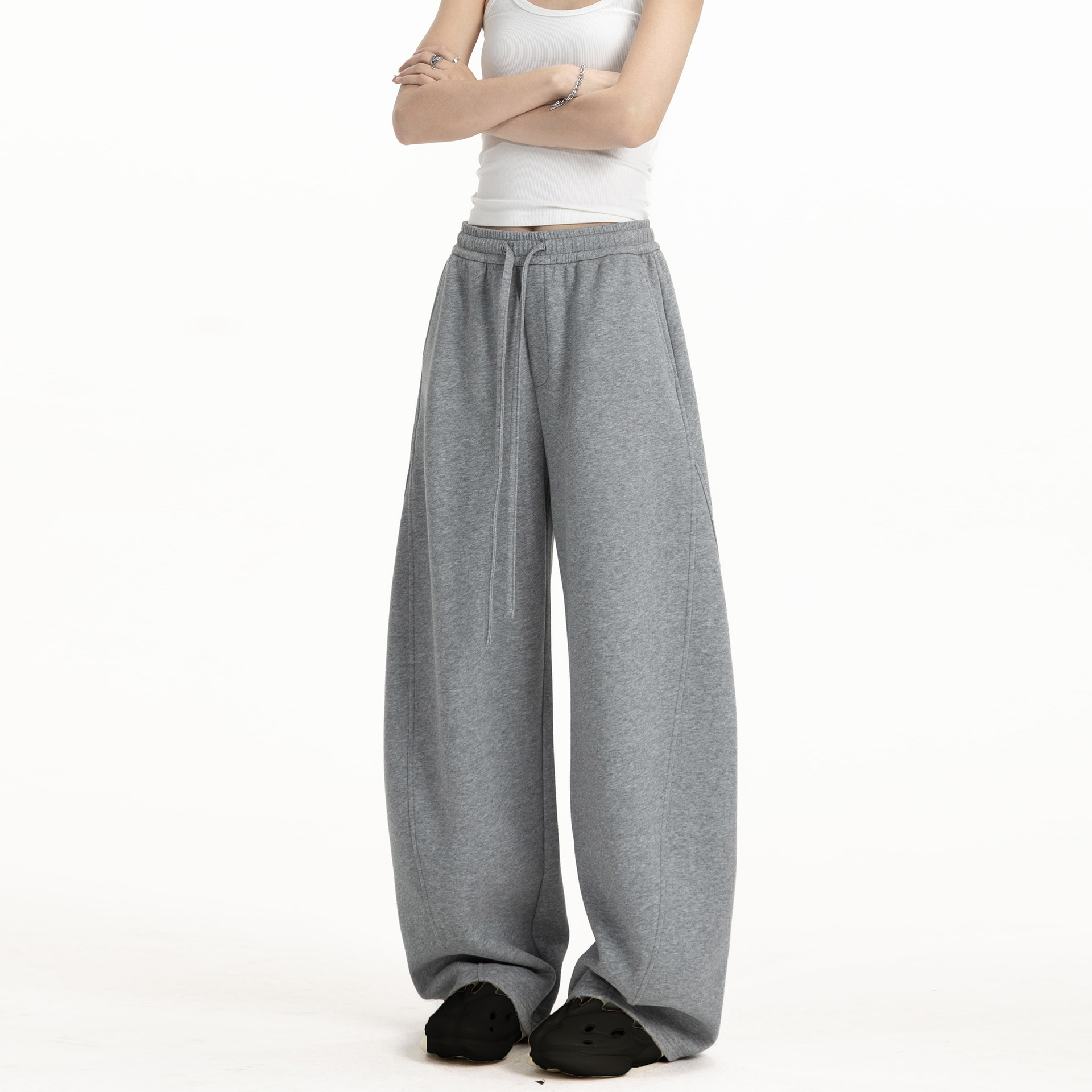 College-style solid-color straight-leg curved casual pants for men and women, loose wide-leg sport sweatpants for spring and autumn Specification image