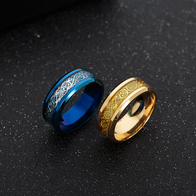 Transfronterizo venta caliente accesorios al por mayor amazon amazon europa y américa venta caliente tendencia dragón patrón hombres anillo de acero inoxidable