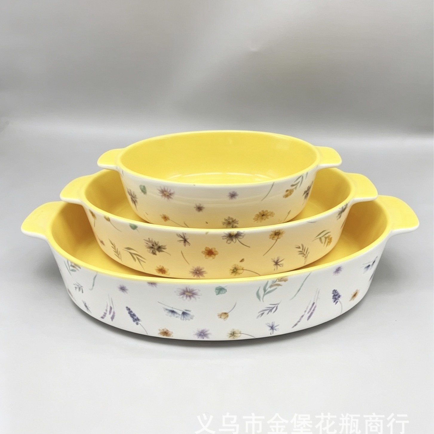 A country-style, fresh and elegant flower oval-shaped baking bowl, high-temperature ceramic double-ear baking tray, suitable for microwave and air fryer
